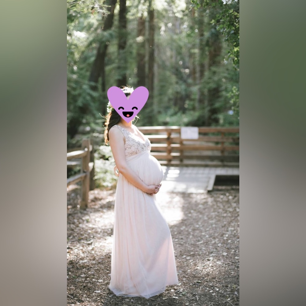 Little Mistress ASOS maternity pink beaded tulle photoshoot dress size 6 small